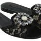 Dolce & Gabbana Elegant Black Lace Mules with Jewel Flower Detail