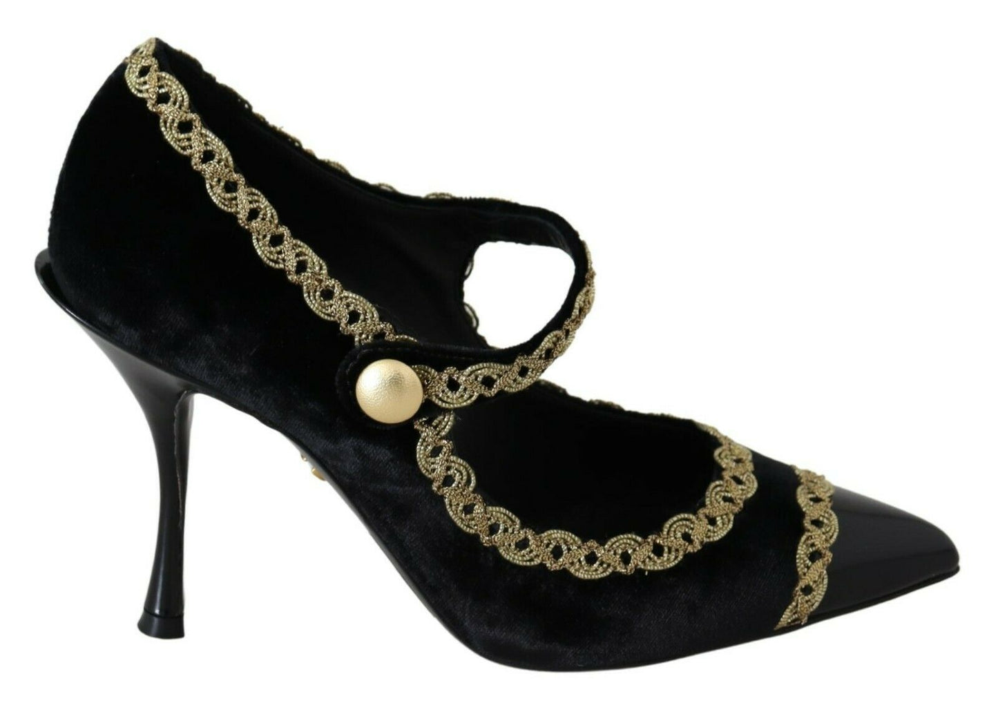 Dolce & Gabbana Black Embellished Velvet Mary Jane Pumps Shoes