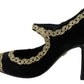 Dolce & Gabbana Black Embellished Velvet Mary Jane Pumps Shoes