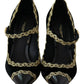 Dolce & Gabbana Black Embellished Velvet Mary Jane Pumps Shoes