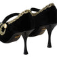 Dolce & Gabbana Black Embellished Velvet Mary Jane Pumps Shoes