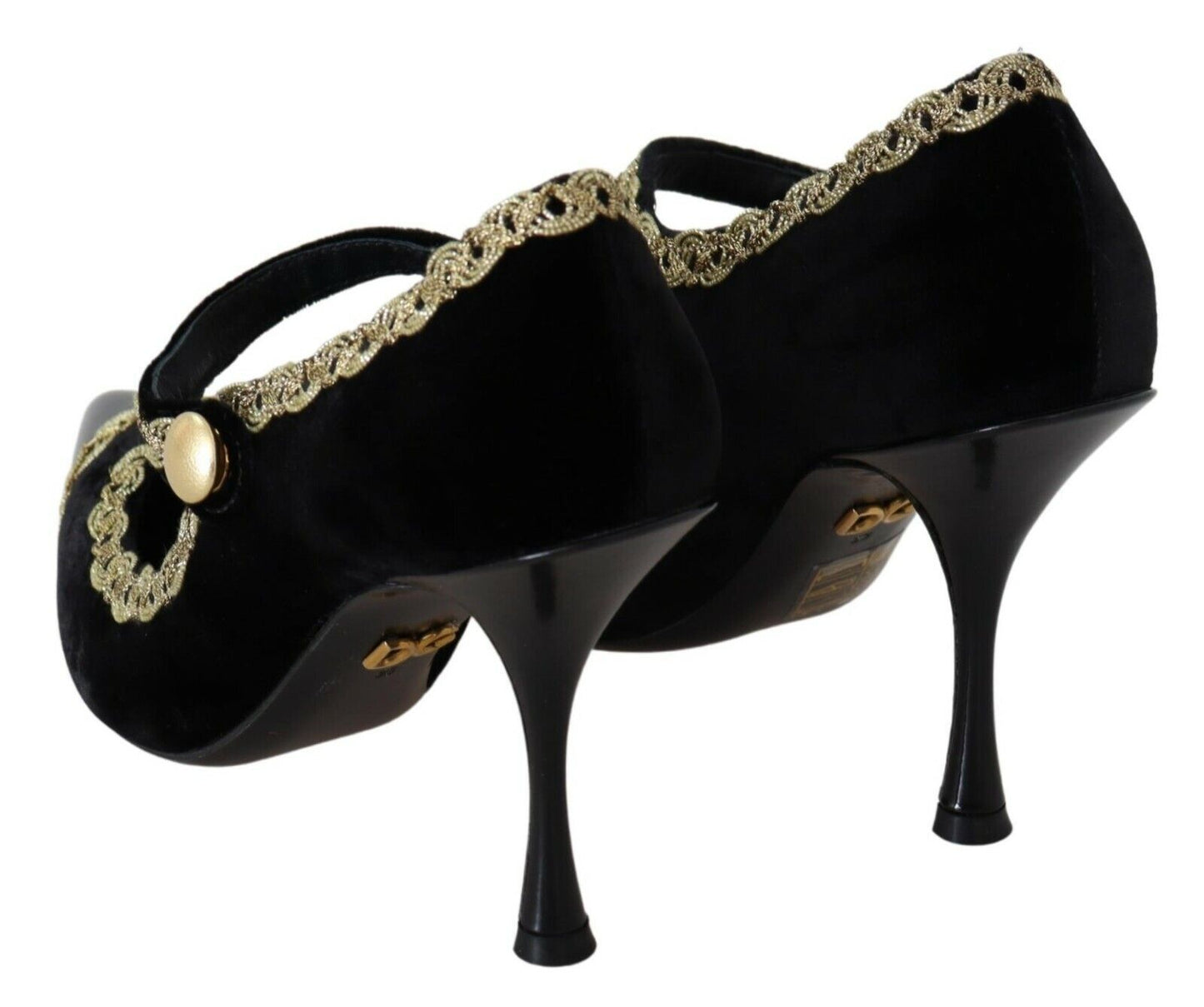 Dolce & Gabbana Black Embellished Velvet Mary Jane Pumps Shoes