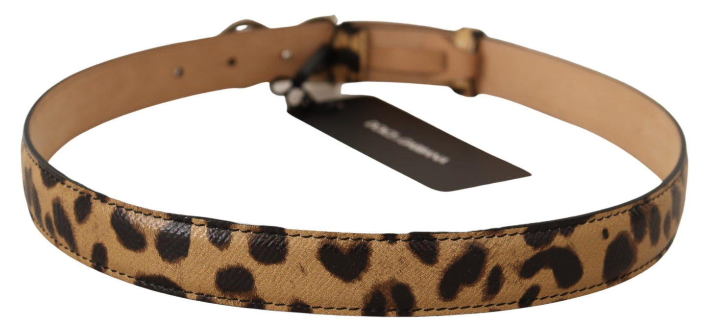 Dolce & Gabbana Brown Leopard Leather DG Crystals Buckle Belt