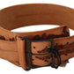 Scervino Street Brown Genuine Leather Black Logo Buckle Belt