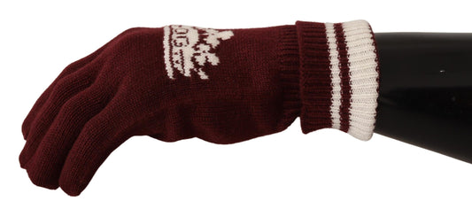 Dolce & Gabbana Red White D&G Logo Crown Cashmere Gloves