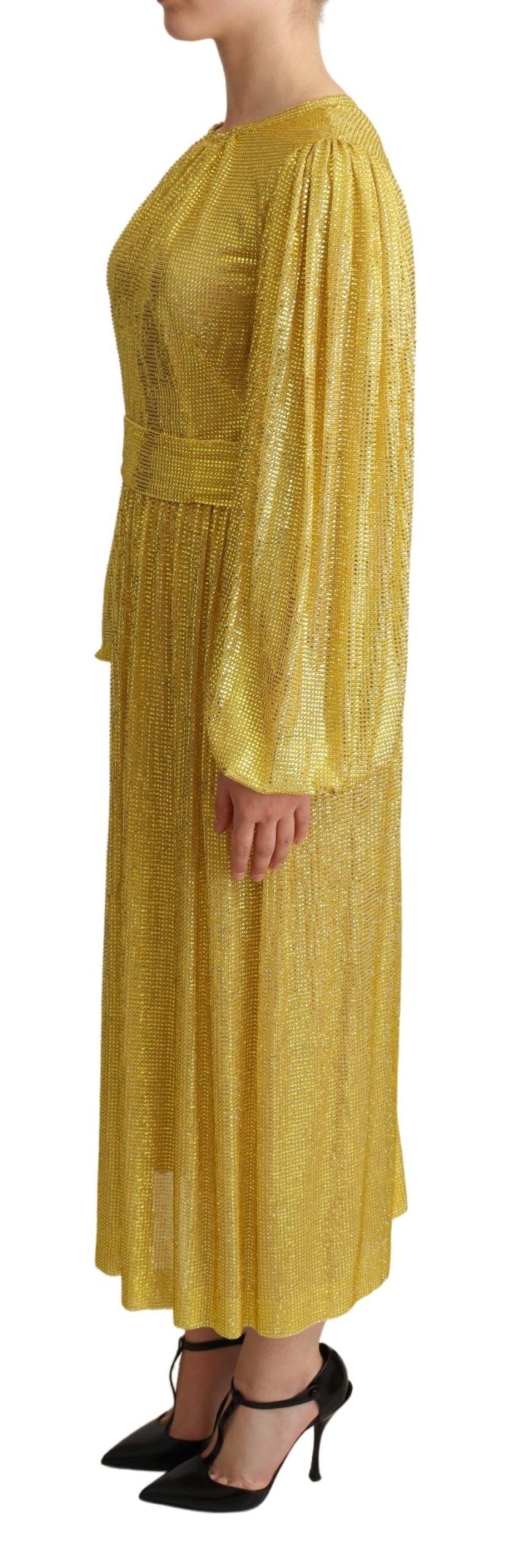 Dolce & Gabbana Yellow Crystal Pleated Maxi Dress