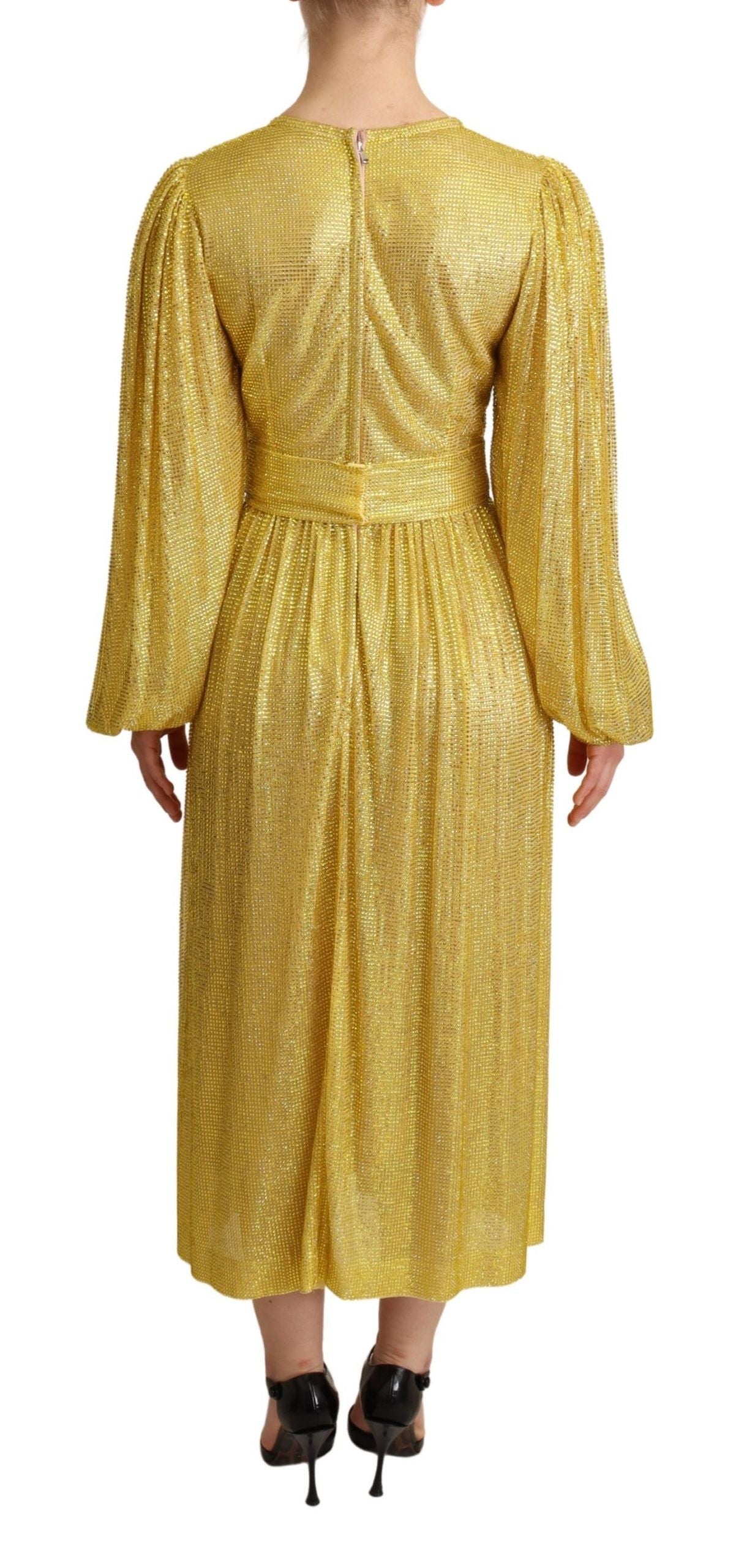 Dolce & Gabbana Yellow Crystal Pleated Maxi Dress