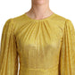 Dolce & Gabbana Yellow Crystal Pleated Maxi Dress