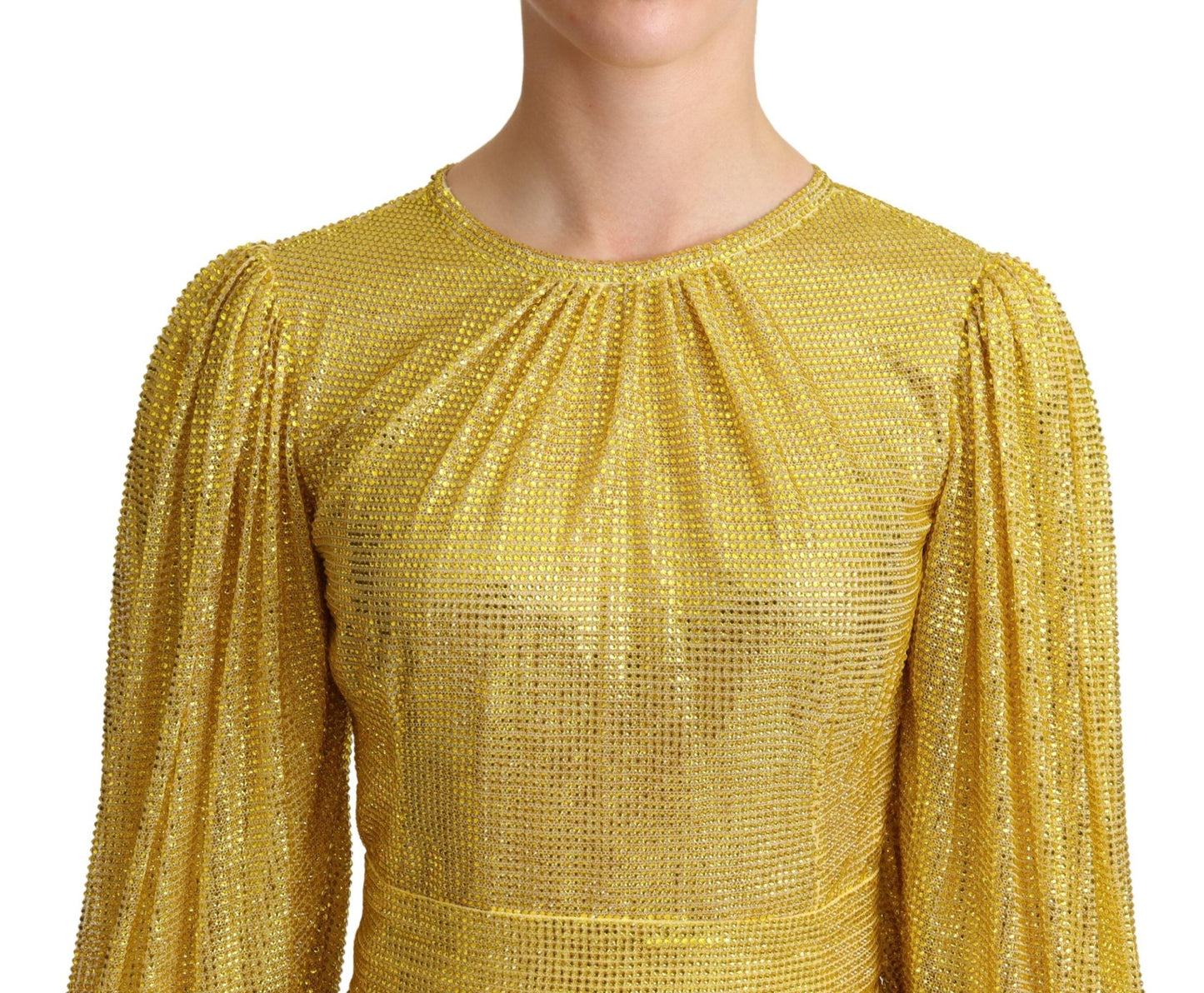 Dolce & Gabbana Yellow Crystal Pleated Maxi Dress