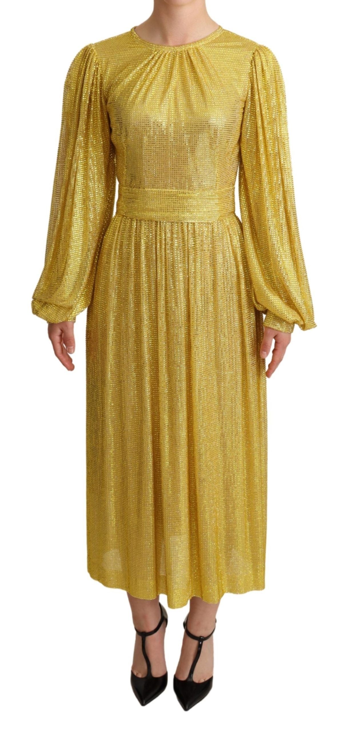 Dolce & Gabbana Yellow Crystal Pleated Maxi Dress