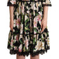 Dolce & Gabbana Black Cotton Lily Print Lace Trim Dress