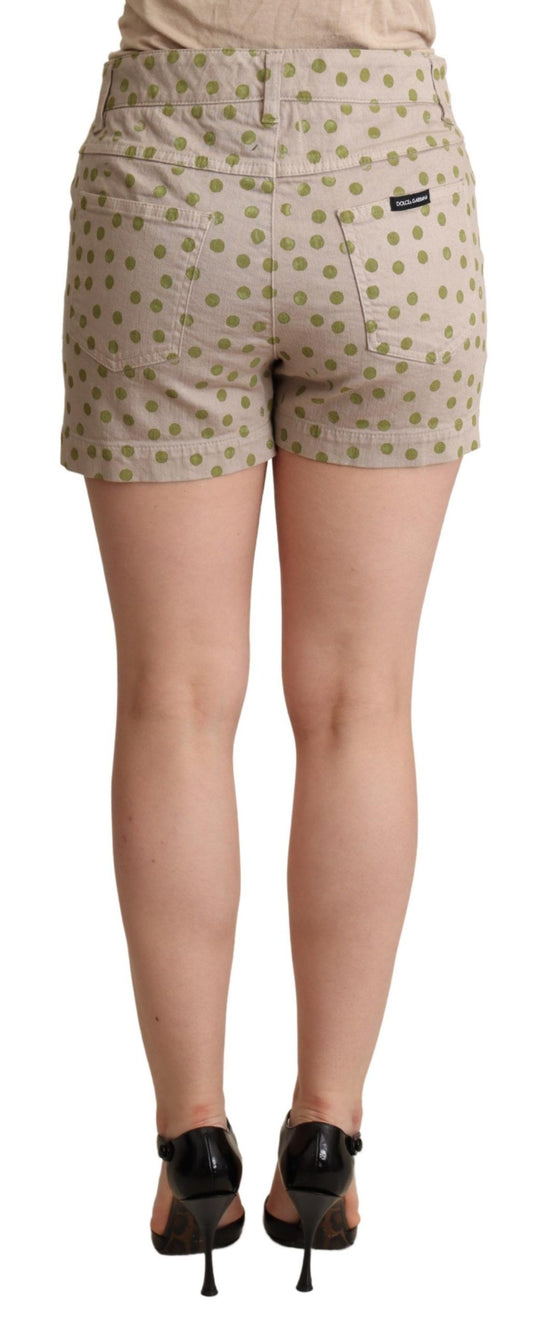 Dolce & Gabbana Beige Polka Dots Denim Stretch Shorts