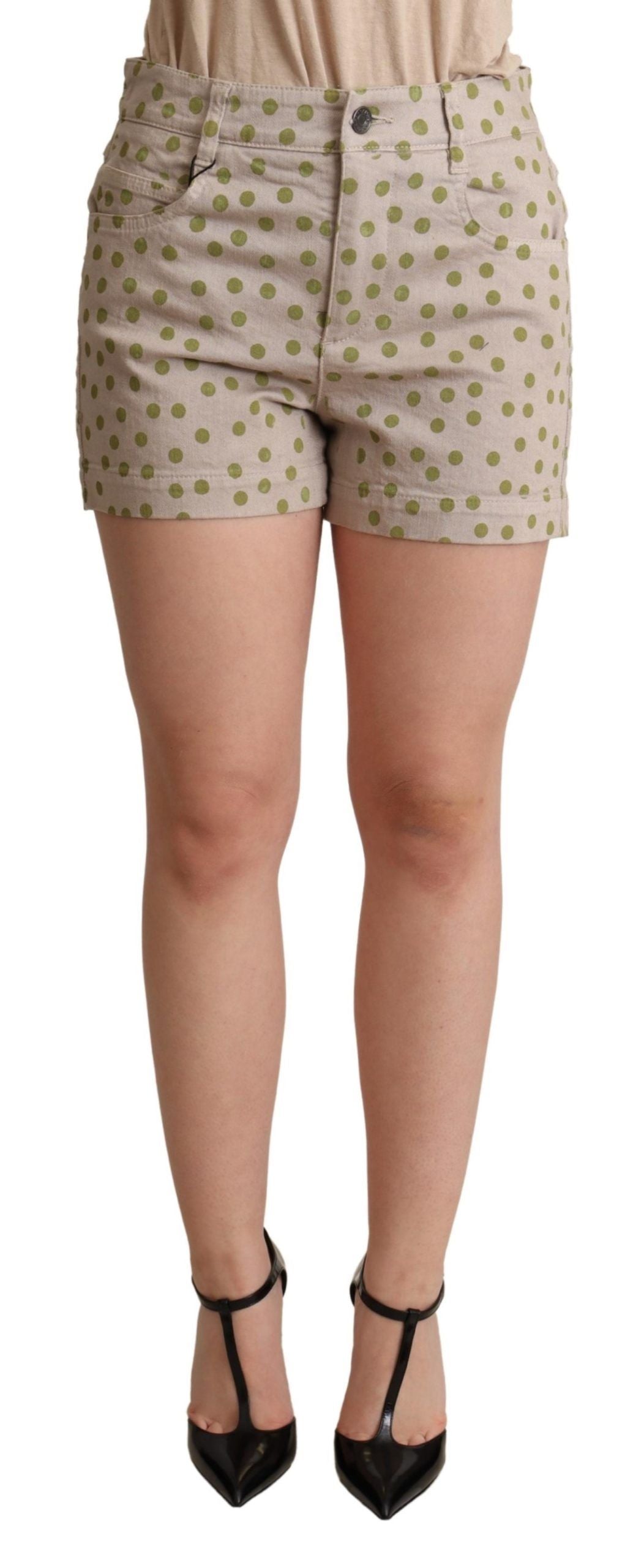 Dolce & Gabbana Beige Polka Dots Denim Stretch Shorts