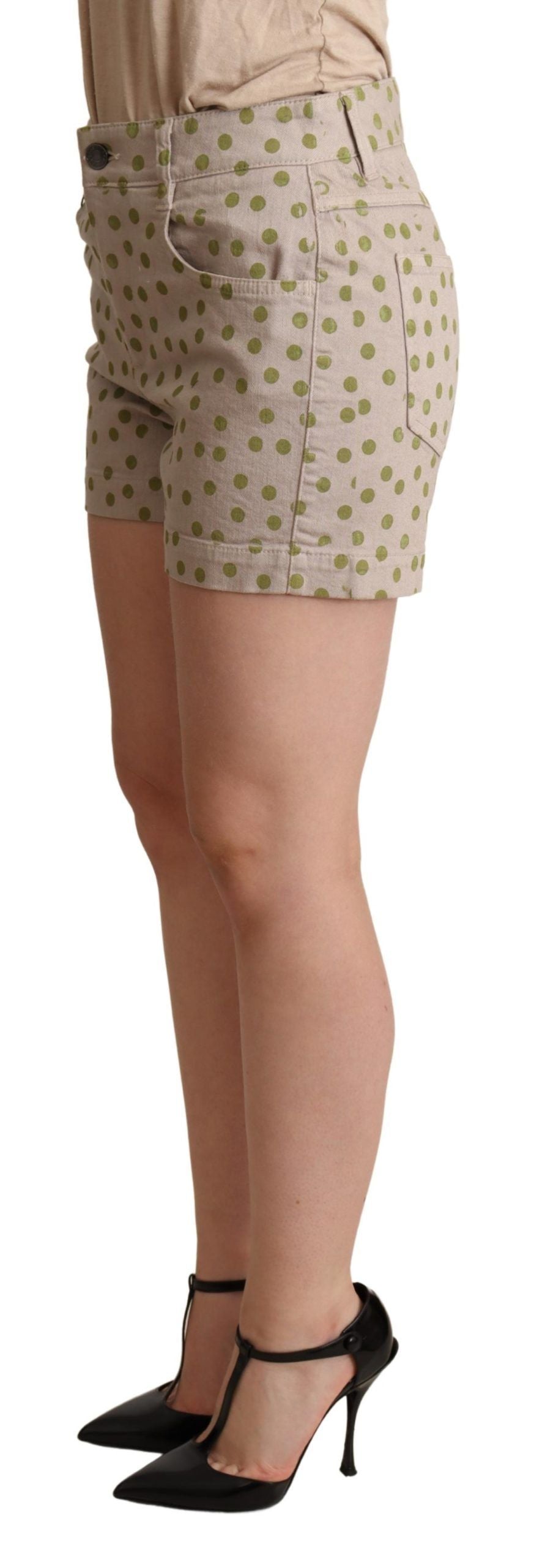 Dolce & Gabbana Beige Polka Dots Denim Stretch Shorts