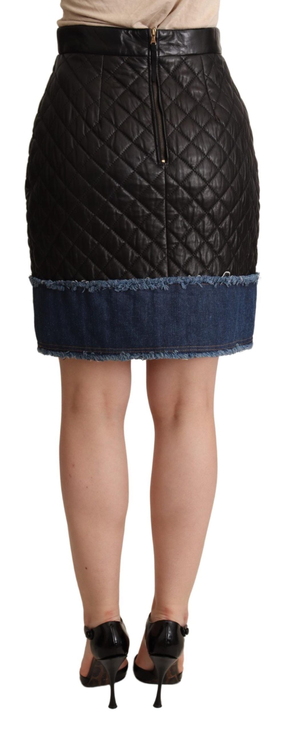 Dolce & Gabbana Black Quilted Leather Blue Jean Trim Mini Skirts