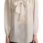 Dolce & Gabbana Light Gray Ascot Collar Silk Blouse