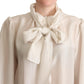 Dolce & Gabbana Light Gray Ascot Collar Silk Blouse