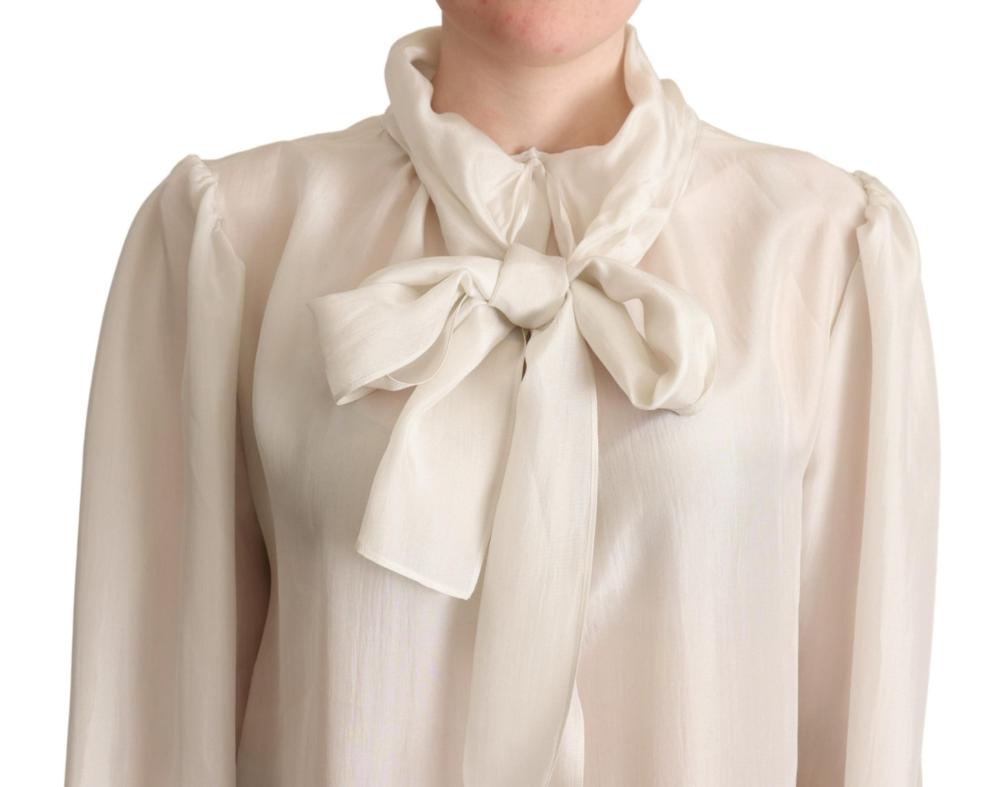 Dolce & Gabbana Light Gray Ascot Collar Silk Blouse