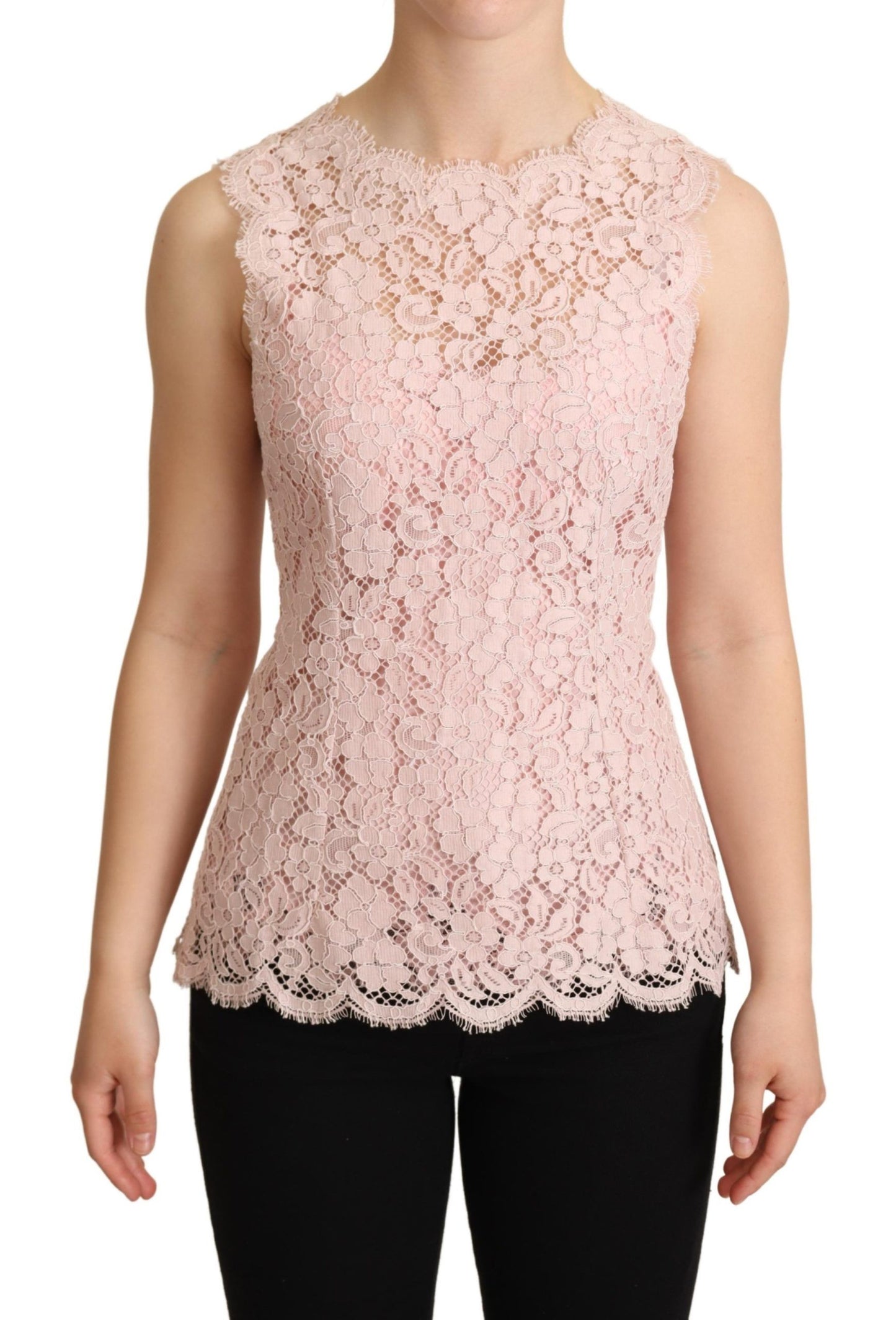 Dolce & Gabbana Pink Floral Lace Sleeveless Blouse