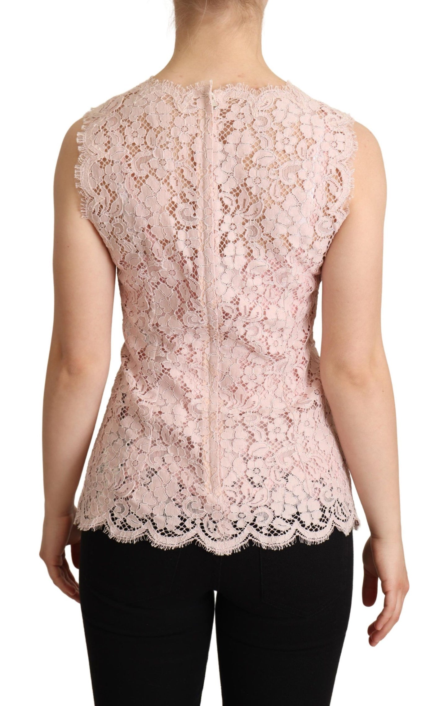 Dolce & Gabbana Pink Floral Lace Sleeveless Blouse