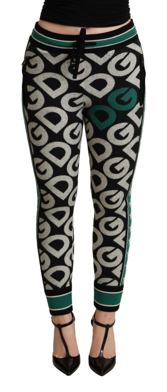 Dolce & Gabbana White Black Green Multicolor DG Mania Joggers Sweatpants