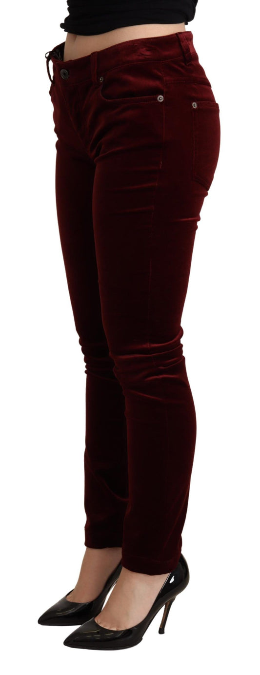 Dolce & Gabbana Bordeaux Red Velvet Skinny Trouser Pants