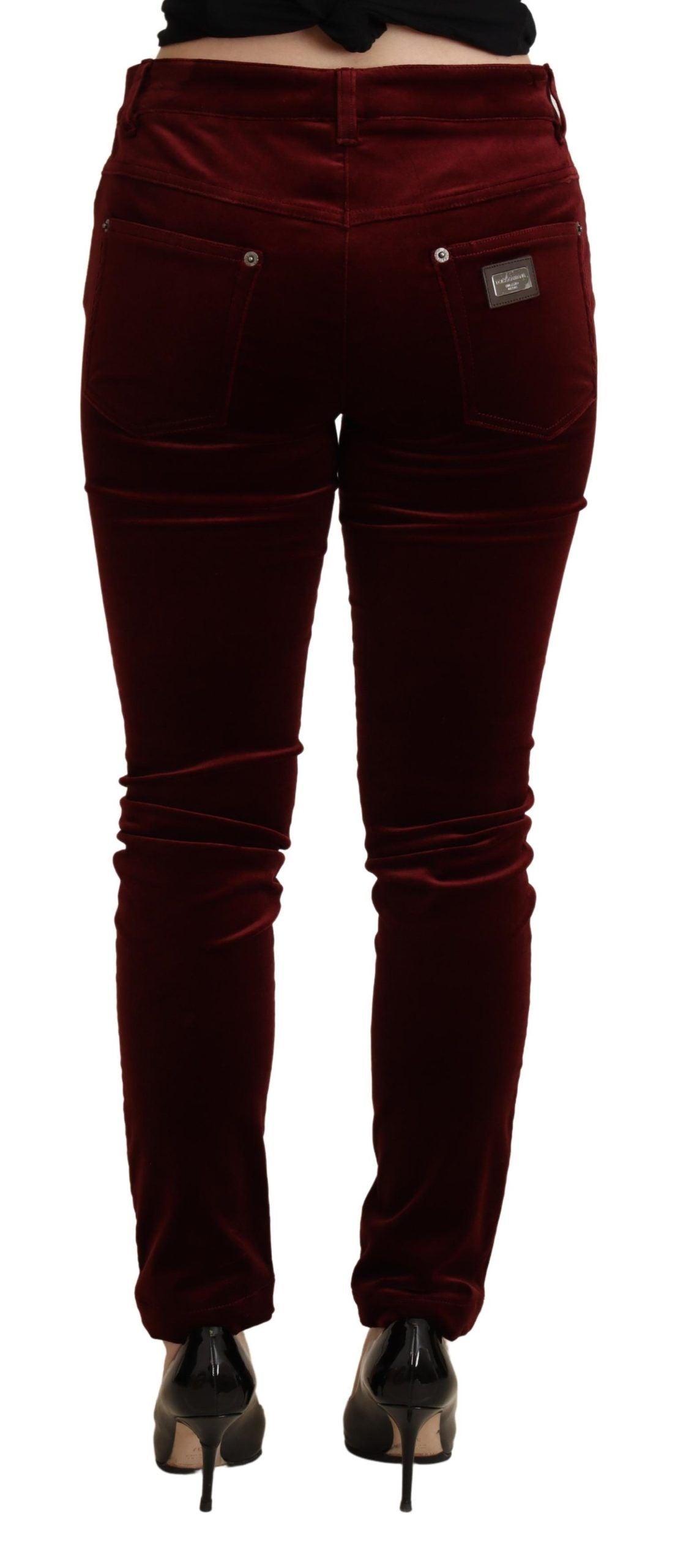 Dolce & Gabbana Bordeaux Red Velvet Skinny Trouser Pants