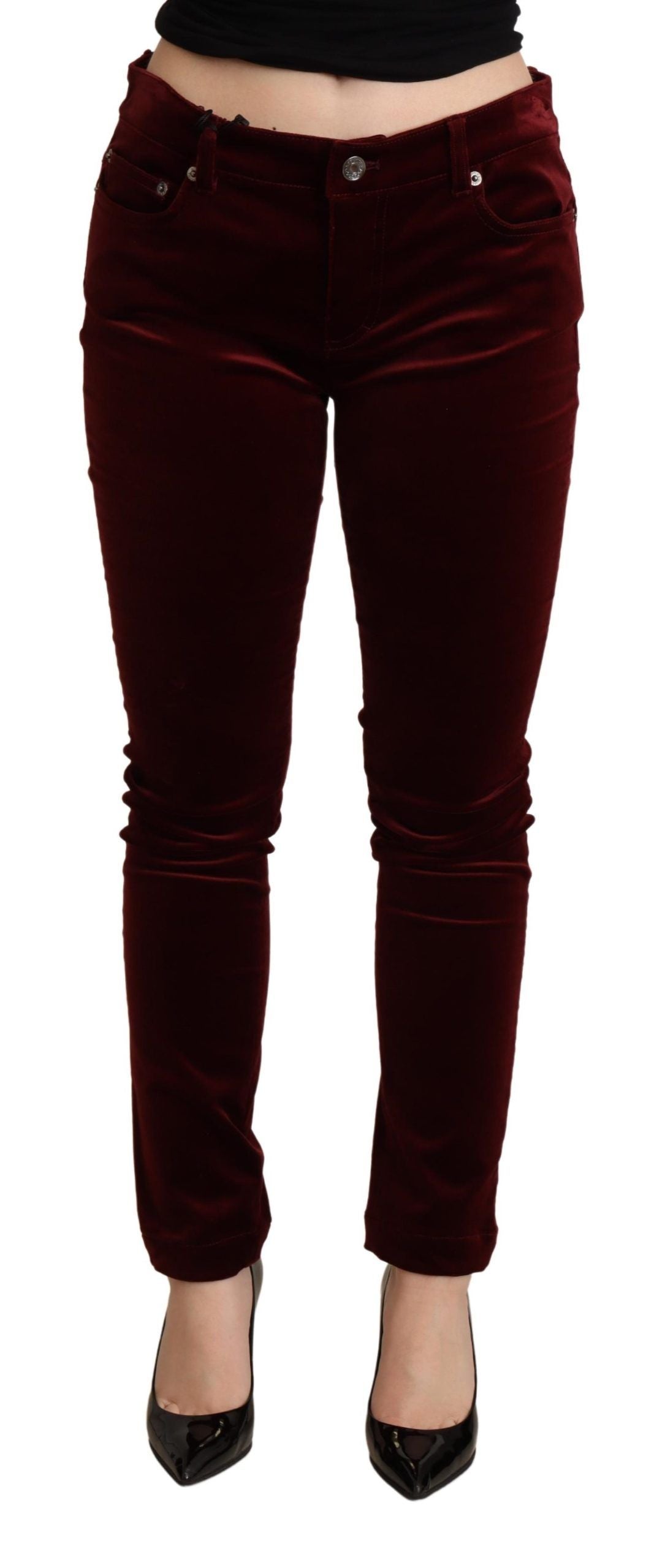 Dolce & Gabbana Bordeaux Red Velvet Skinny Trouser Pants