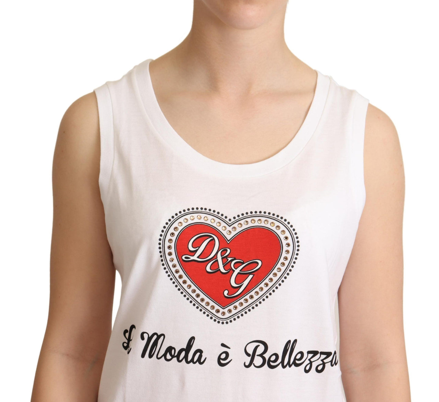 Dolce & Gabbana White La Moda Crystal Tank Shirt