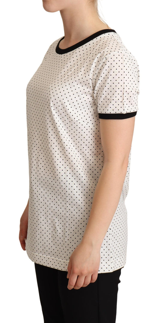 Dolce & Gabbana White Dotted Crewneck Cotton T-shirt