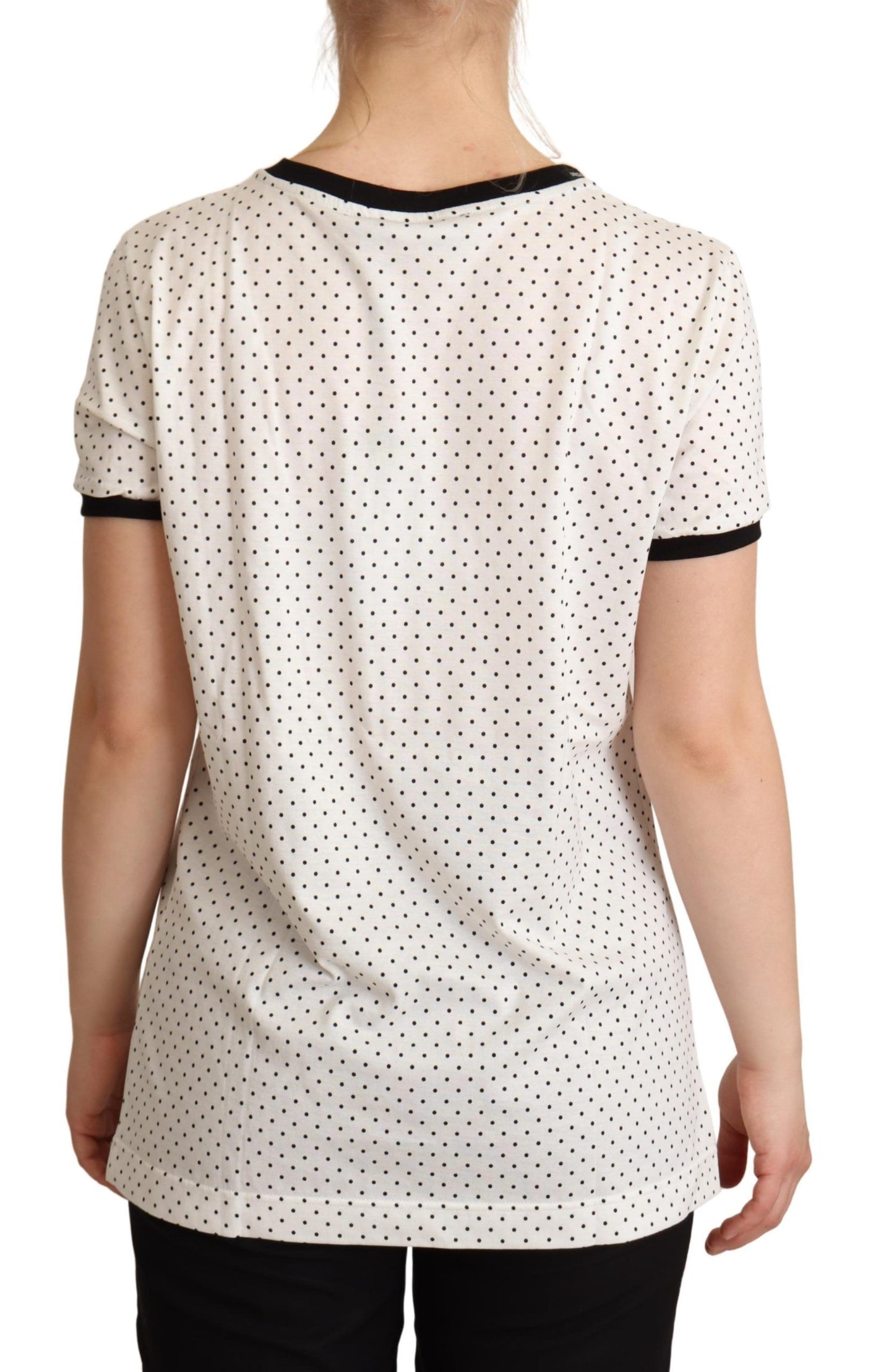 Dolce & Gabbana White Dotted Crewneck Cotton T-shirt