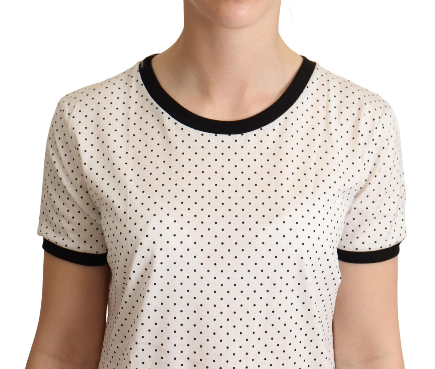 Dolce & Gabbana White Dotted Crewneck Cotton T-shirt