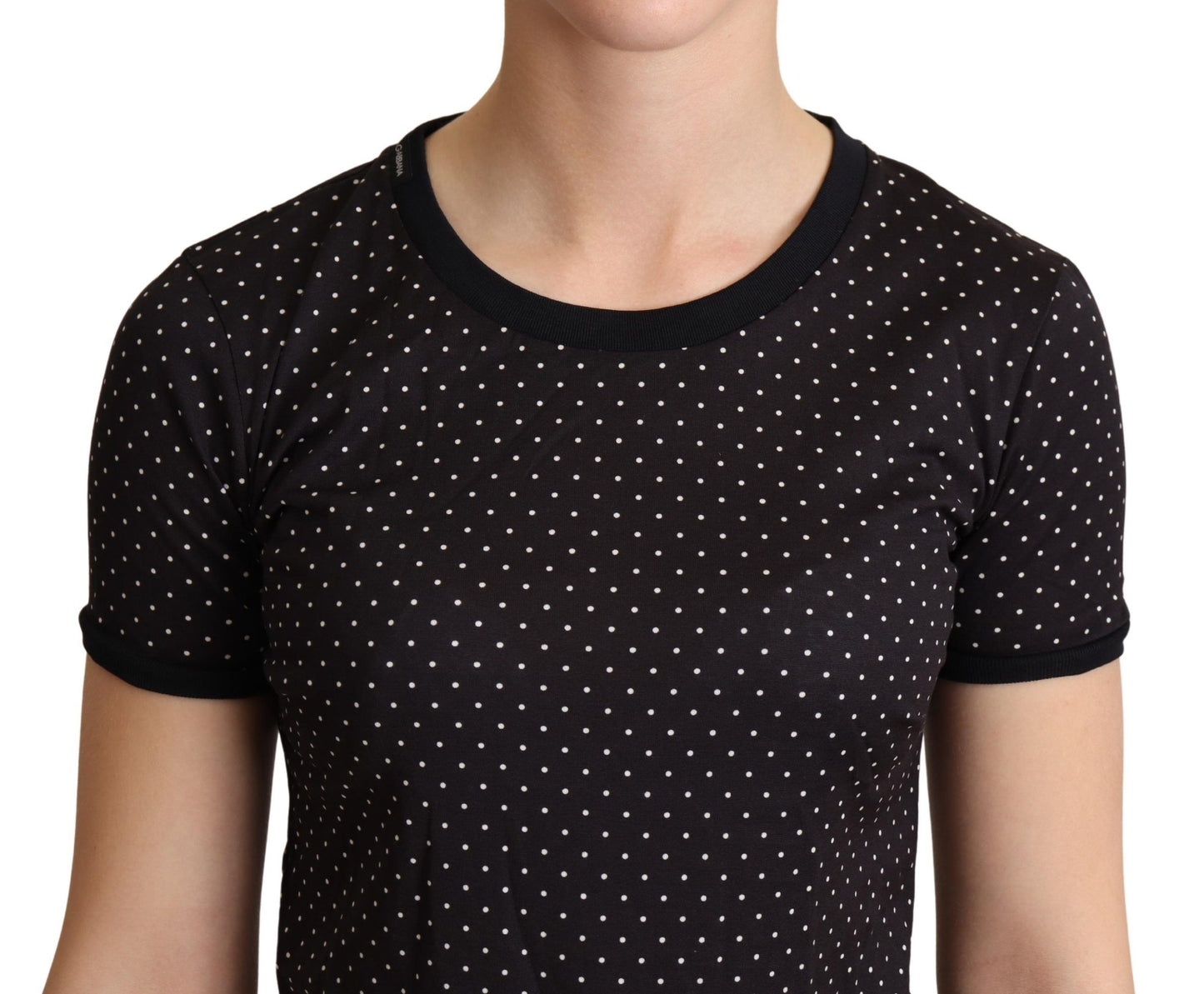 Dolce & Gabbana Black Dotted Crewneck  Cotton T-shirt