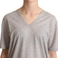 Dolce & Gabbana Gray Solid 100% Cotton V-neck Top T-shirt