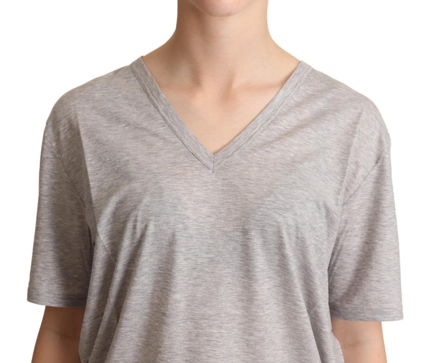 Dolce & Gabbana Gray Solid 100% Cotton V-neck Top T-shirt