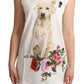 Dolce & Gabbana White Dog Floral Print Embellished  T-shirt