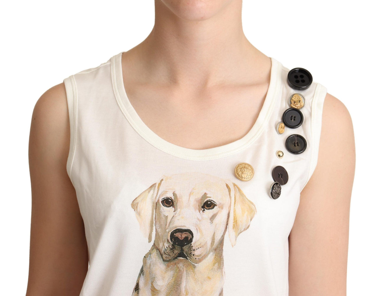 Dolce & Gabbana White Dog Floral Print Embellished  T-shirt