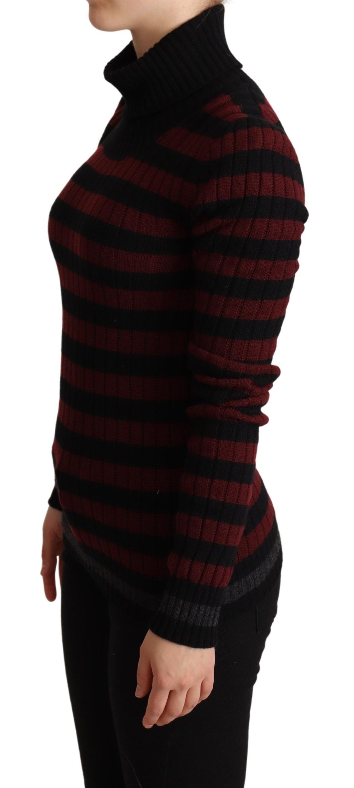 Dolce & Gabbana Black Red Striped Wool Pullover Sweater