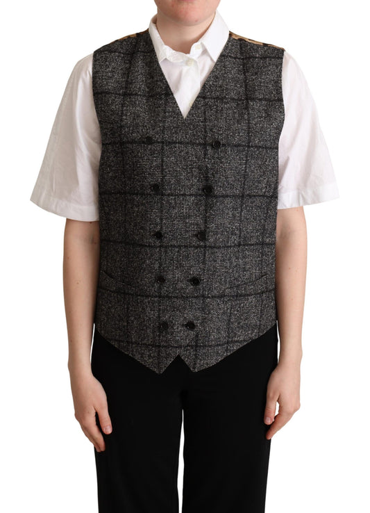 Dolce & Gabbana Gray Wool Leopard Print Waistcoat Vest