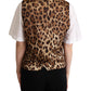 Dolce & Gabbana Gray Wool Leopard Print Waistcoat Vest