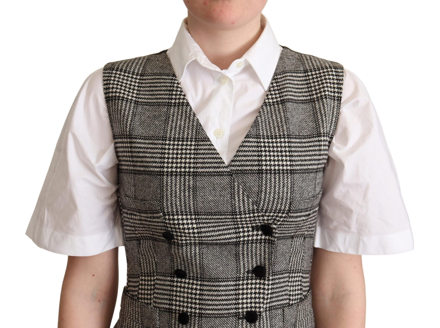 Dolce & Gabbana Gray Checkered Sleeveless Waistcoat Vest