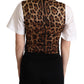 Dolce & Gabbana Black Striped Leopard Print Waistcoat Vest