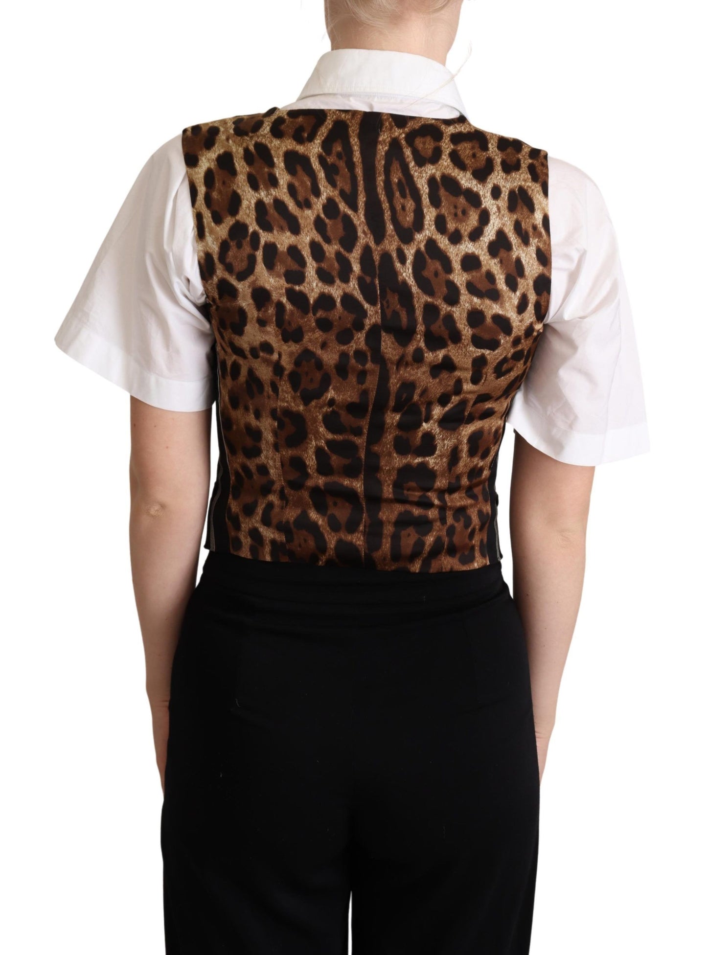 Dolce & Gabbana Black Striped Leopard Print Waistcoat Vest