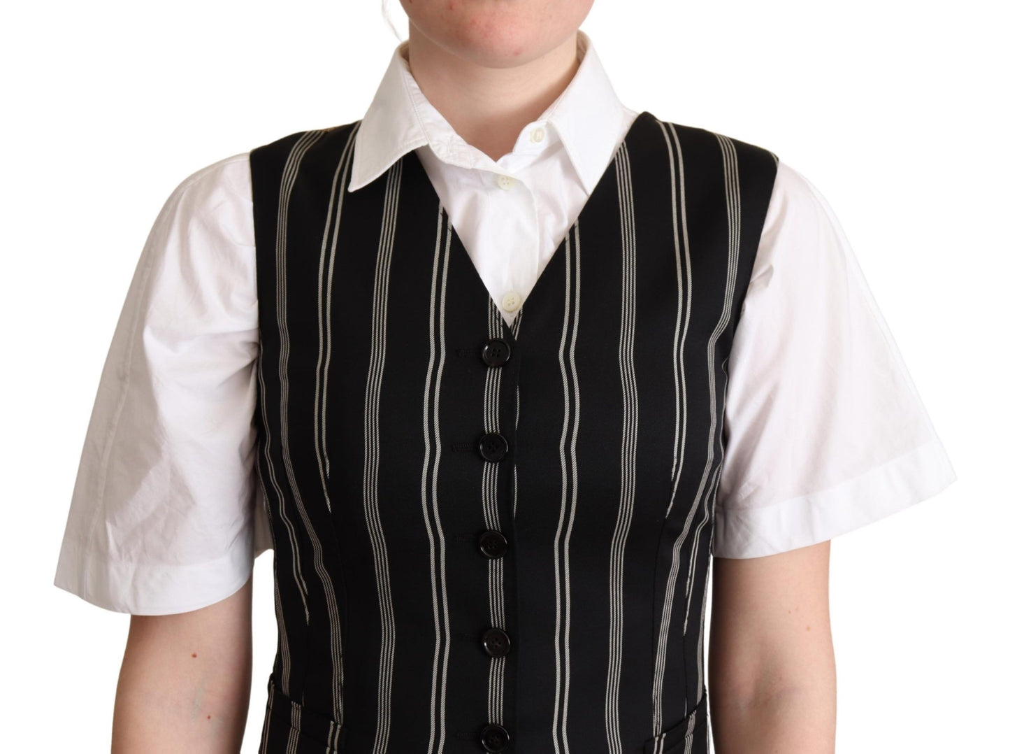 Dolce & Gabbana Black Striped Leopard Print Waistcoat Vest