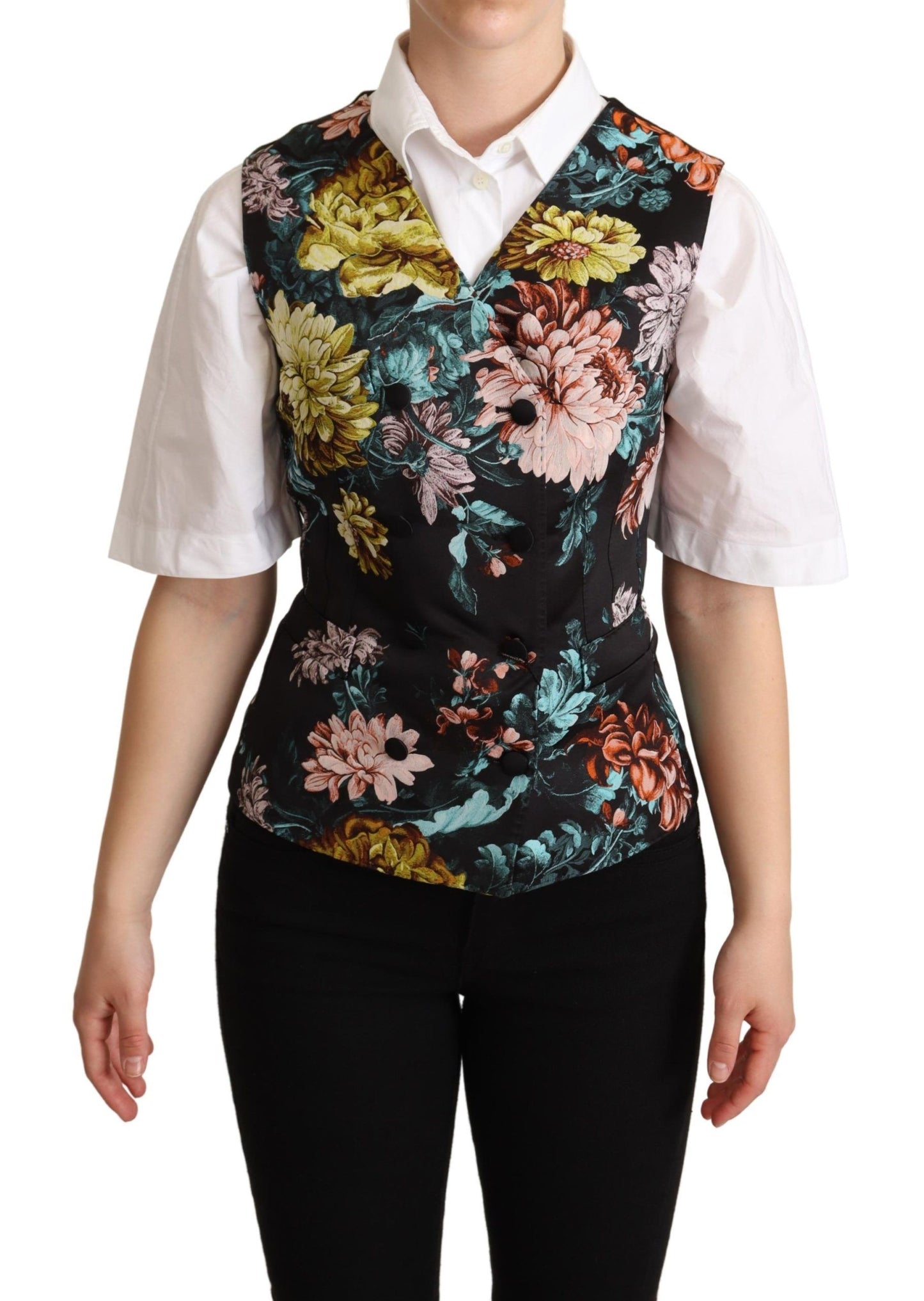 Dolce & Gabbana Black Jacquard Floral Waistcoat Vest