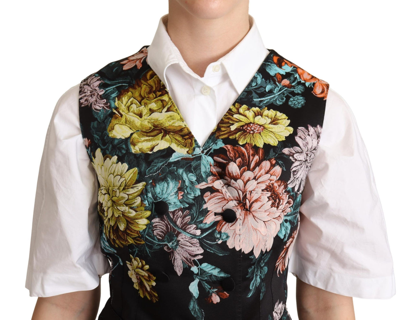 Dolce & Gabbana Black Jacquard Floral Waistcoat Vest