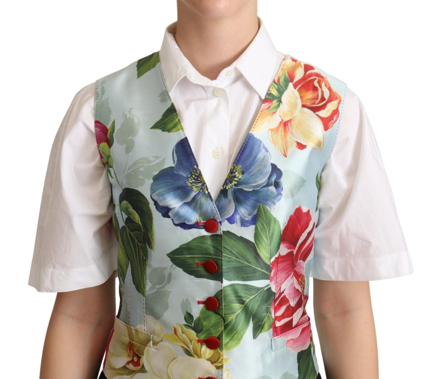 Dolce & Gabbana Mint Green Floral Silk Waistcoat Vest