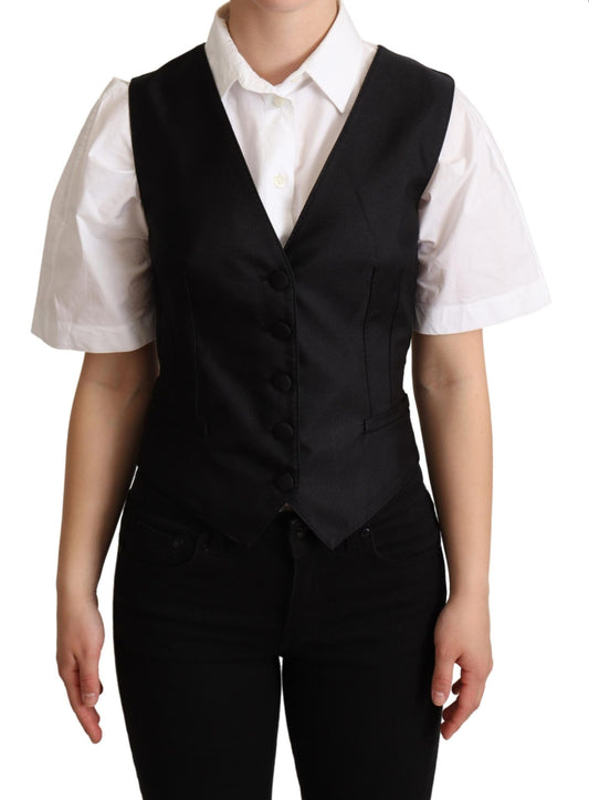 Dolce & Gabbana Black Silk Sleeveless Waistcoat Vest