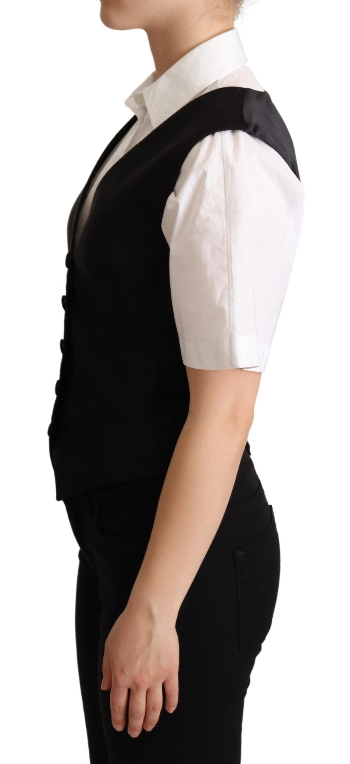 Dolce & Gabbana Black Silk Sleeveless Waistcoat Vest