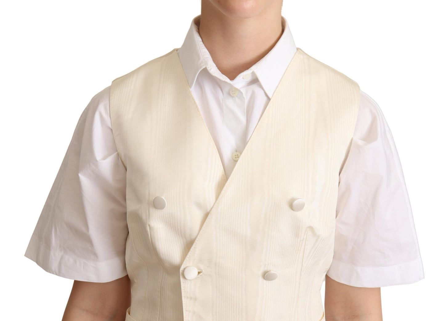 Dolce & Gabbana Beige Silk Sleeveless Waistcoat Vest